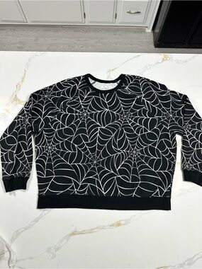 Black Crewneck Sweater with White Web Pattern - Goth - Alternative - witchy